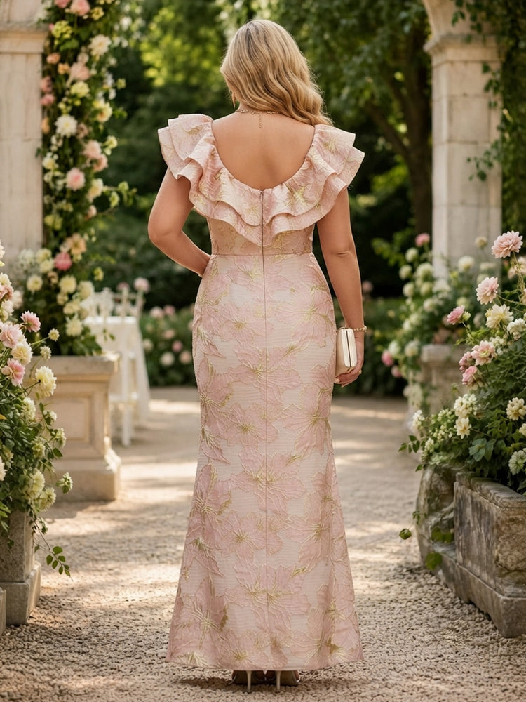 Jacquard Mermaid Asymmetric Neck Plus Size Mother of the Bride Dresses with Ruffles