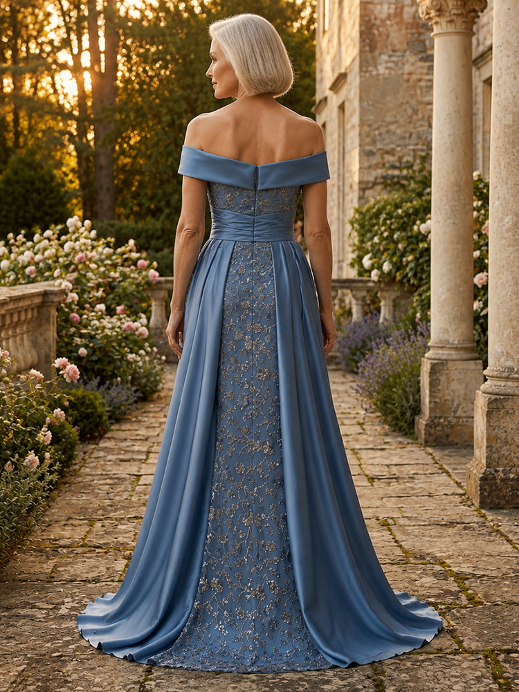 Tulle A-Line Off the Shoulder Long Mother of the Bride Dresses with Sequin Embroidery