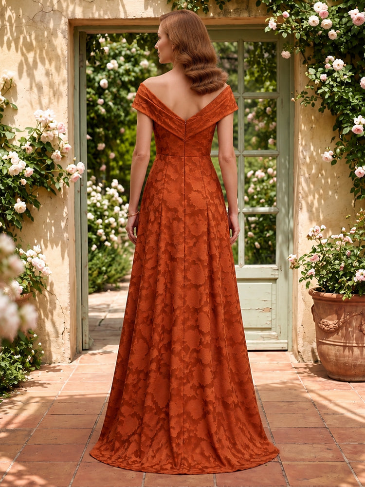 Jacquard A-Line Asymmetric Neck Long Mother of the Bride Dresses with Split Side