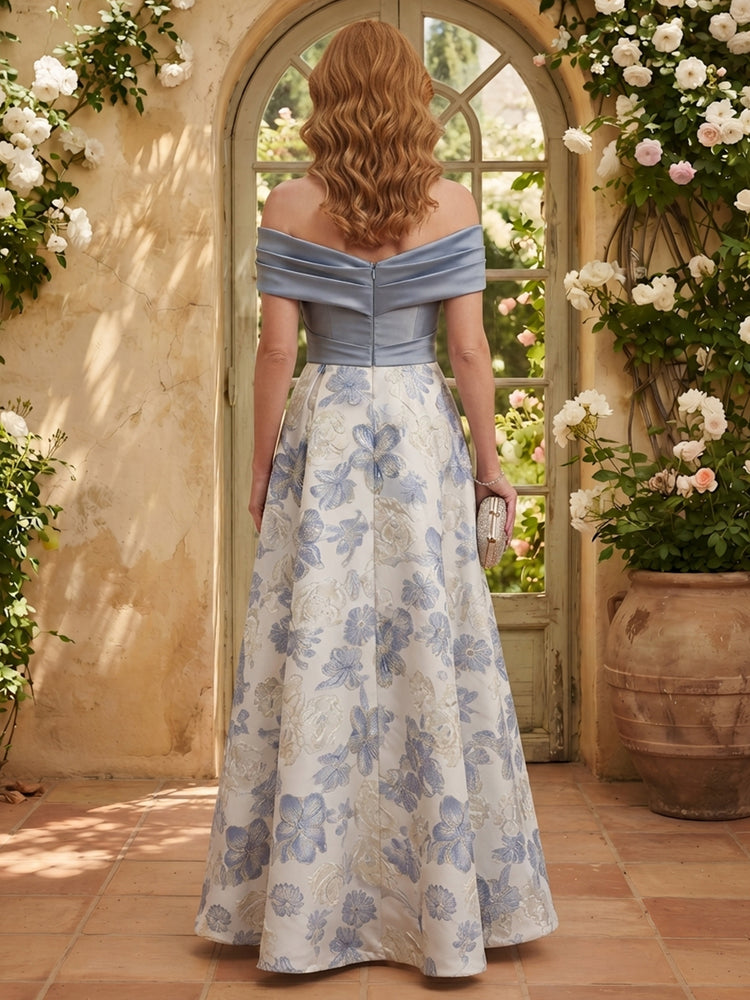 Jacquard A-Line Off the Shoulder Long Mother of the Bride Dresses with Split Side