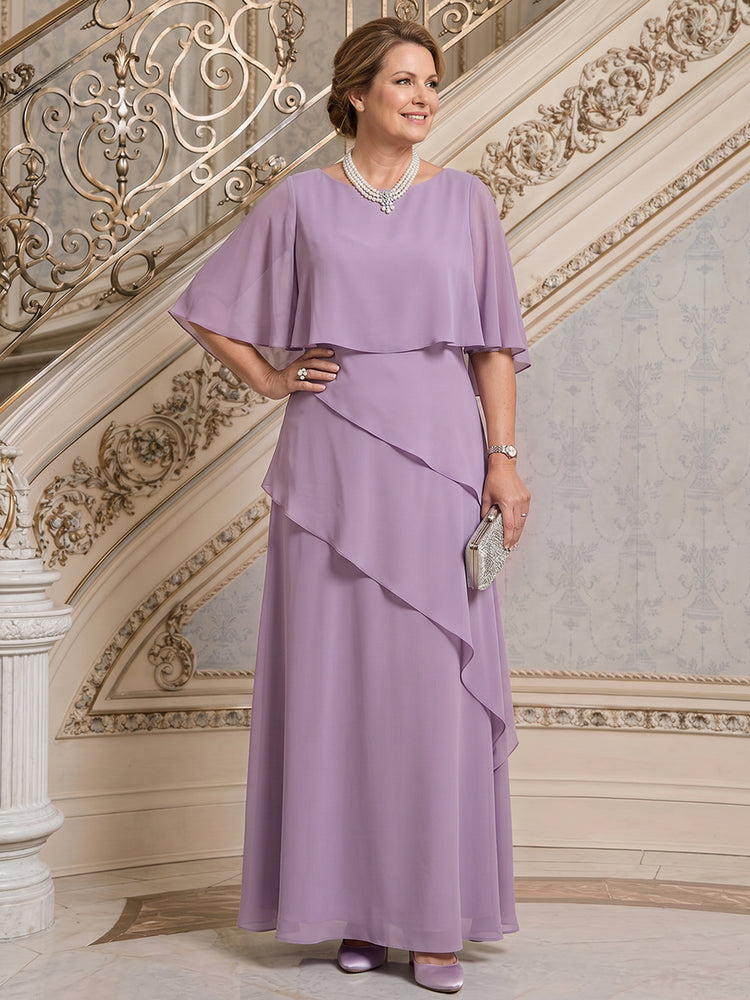 Chiffon A-Line Scoop Neck Long Mother of the Bride Dresses with Cape