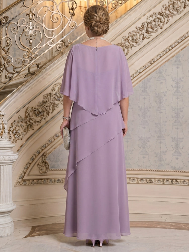 Chiffon A-Line Scoop Neck Long Mother of the Bride Dresses with Cape