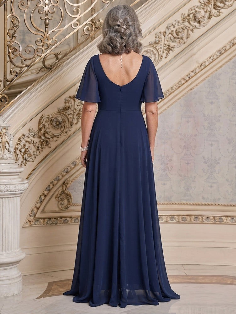 Chiffon A-Line Square Neck Long Mother of the Bride Dresses with Pleats