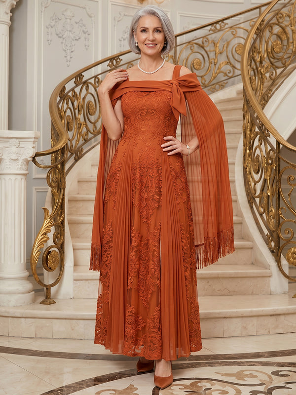 Chiffon A-Line Off the Shoulder Long Mother of the Bride Dresses with Lace Applique