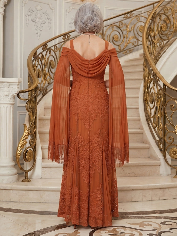 Chiffon A-Line Off the Shoulder Long Mother of the Bride Dresses with Lace Applique