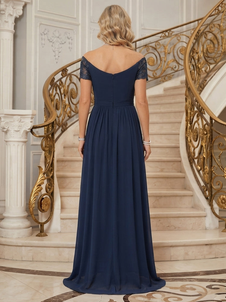 Chiffon A-Line Scoop Neck Long Mother of the Bride Dresses with Sequin Embroidery