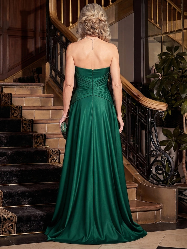 Satin A-Line Sweetheart Long Mother of the Bride Dresses with Pleats