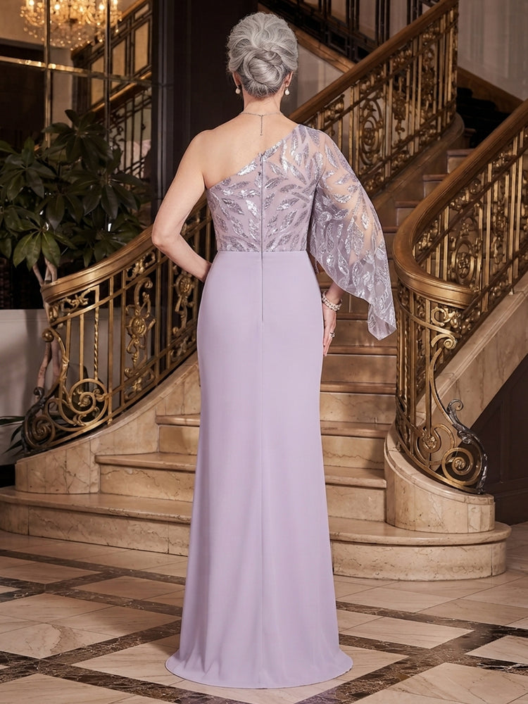 Chiffon Mermaid Asymmetric Neck Long Mother of the Bride Dresses with Bow