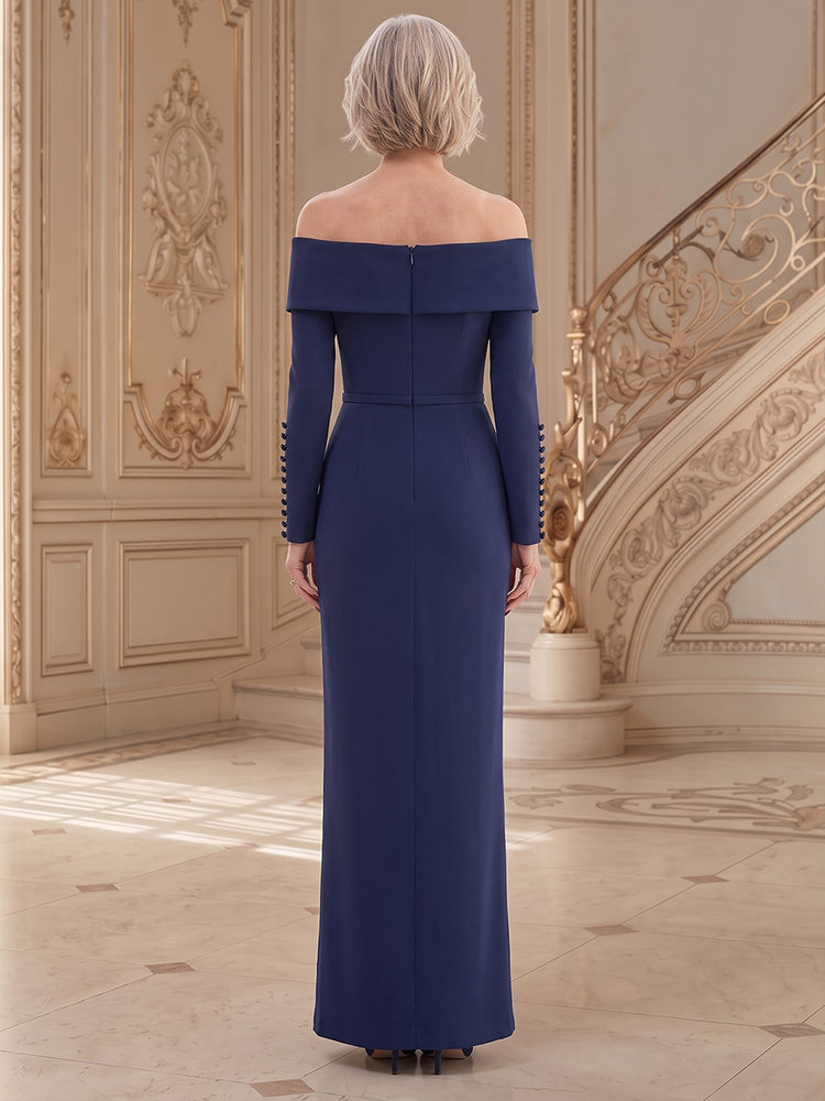 Jersey Sheath Off the Shoulder Long Mother of the Bride Dresses with 3D Flowers