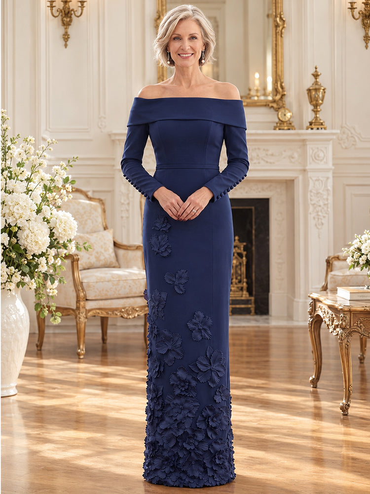 Jersey Sheath Off the Shoulder Long Mother of the Bride Dresses with 3D Flowers
