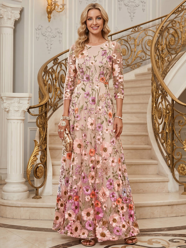 Tulle Jumpsuit Scoop Neck Long Mother of the Bride Dresses with Floral Embroidery