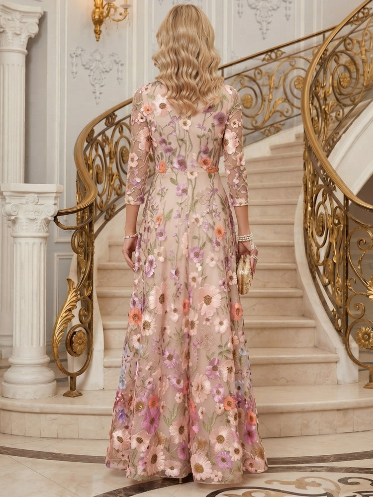 Tulle Jumpsuit Scoop Neck Long Mother of the Bride Dresses with Floral Embroidery