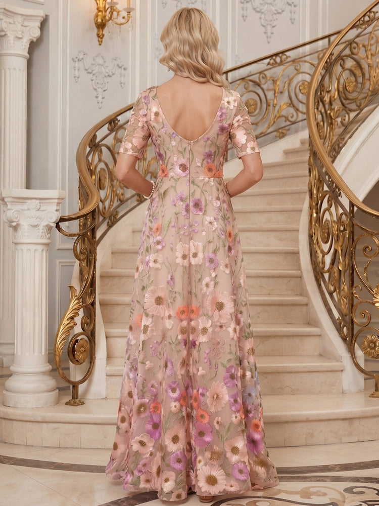 Tulle Jumpsuit V Neck Long Mother of the Bride Dresses with Floral Embroidery