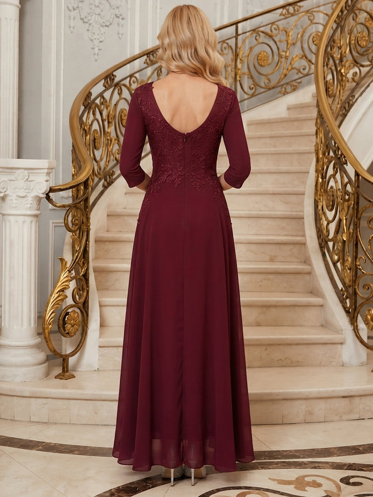 Chiffon A-Line V Neck Long Mother of the Bride Dresses with Applique