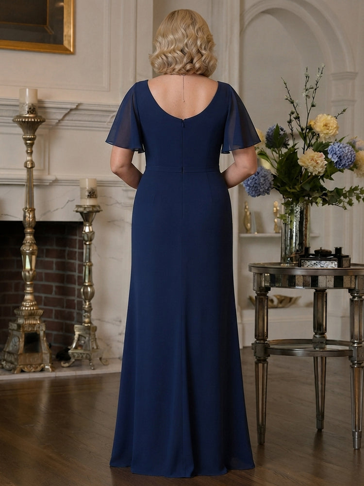 Chiffon A-Line Scoop Neck Long Mother of the Bride Dresses with Ruffles