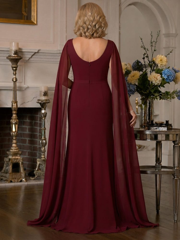 Jersey Mermaid Boat Neck  Long Mother of the Bride Dresses with Scarf
