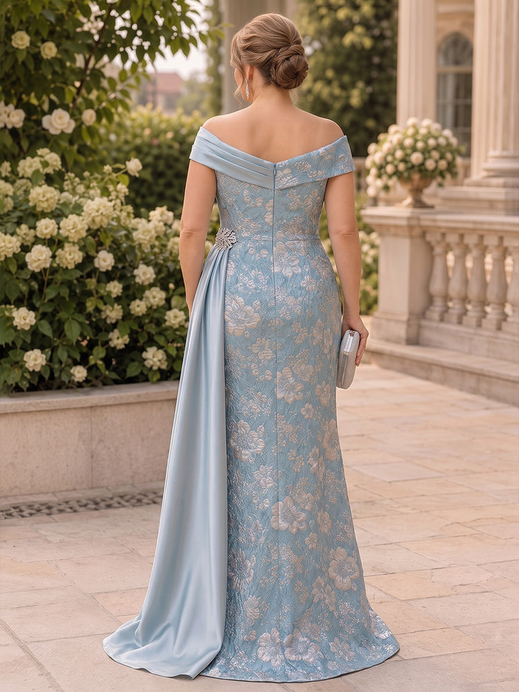 Jacquard Mermaid Off the Shoulder Long Plus Size Mother of the Bride Dresses with Rhinestone