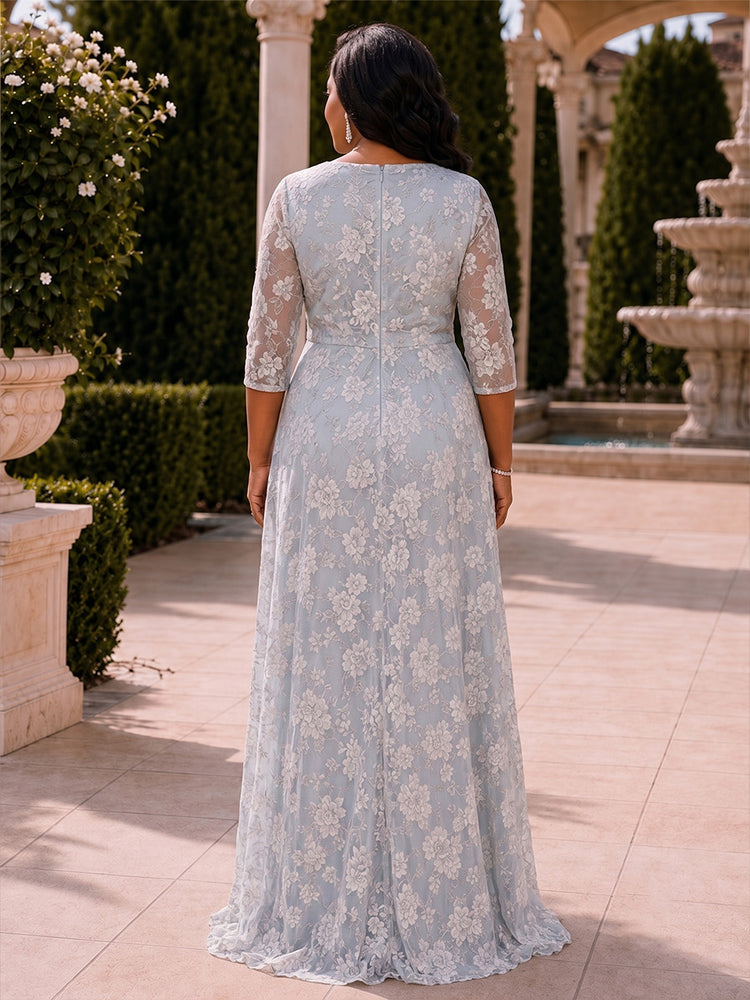 Lace Appliques A-Line V Neck Long Plus Size Mother of the Bride Dresses with Ruffles