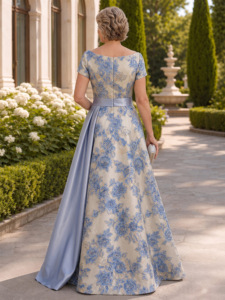 Jacquard A-Line V Neck Long Plus Size Mother of the Bride Dresses with Ruffles