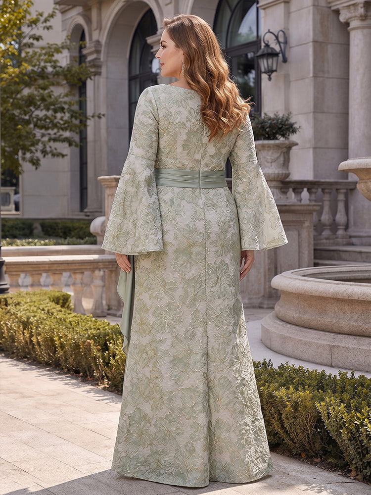 Jacquard Mermaid Scoop Neck Long Plus Size Mother of the Bride Dresses with Rhinestone