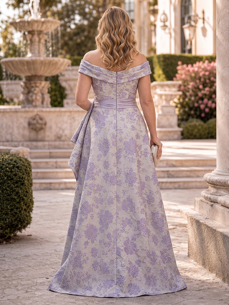 Jacquard A-Line Off the Shoulder Long Plus Size Mother of the Bride Dresses with Ruffles