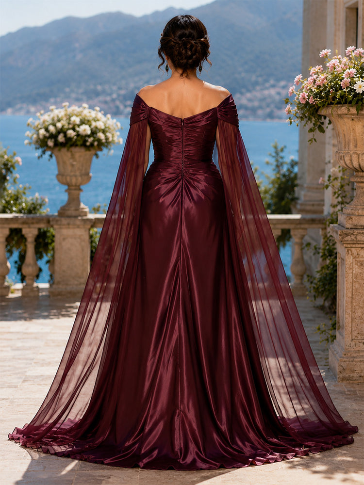 Satin A-Line Off the Shoulder Long Plus Size Mother of the Bride Dresses with Rhinestone
