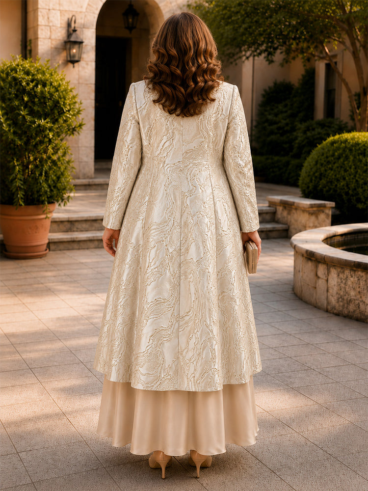 Jacquard A-Line V Neck Long Plus Size Mother of the Bride Dresses with Beadings