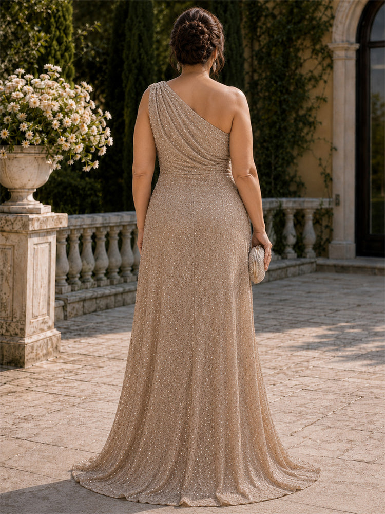 Sequin Mermaid One Shoulder Long Plus Size Mother of the Bride Dresses with Sash
