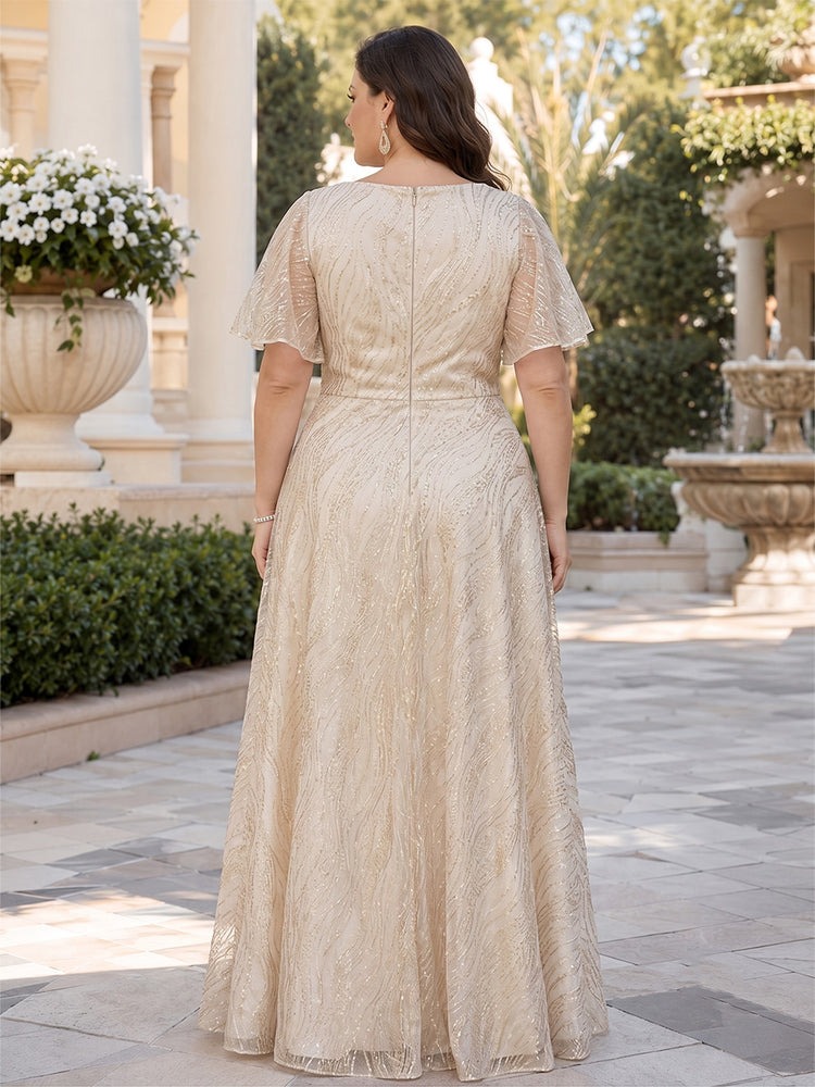 Jacquard A-Line V Neck Long Plus Size Mother of the Bride Dresses with Split Side
