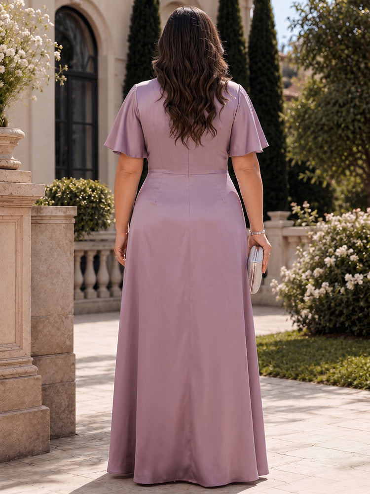 Satin Mermaid V Neck Long Plus Size Mother of the Bride Dresses with 3D Flowers