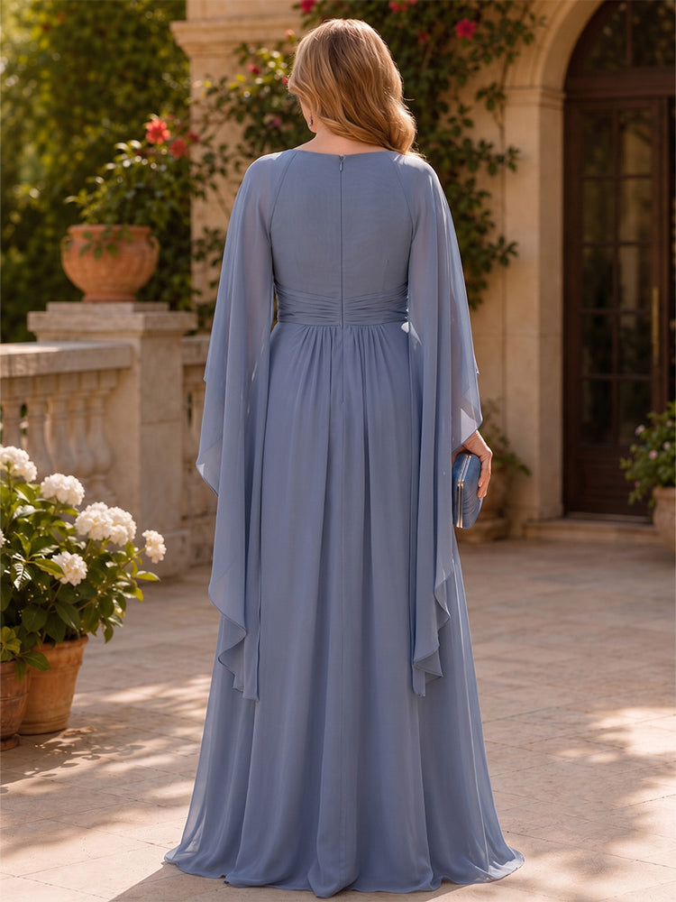 Chiffon A-Line Boat Neck  Long Plus Size Mother of the Bride Dresses with Ruffles