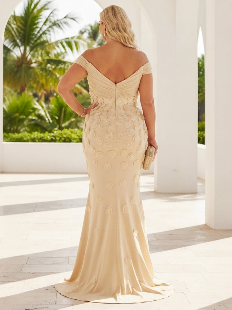 Jersey Mermaid Off the Shoulder Long Plus Size Mother of the Bride Dresses with 3D Flowers