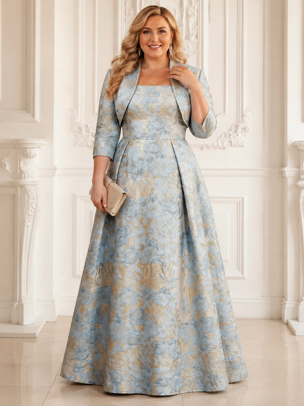 Jacquard A-Line Strapless Long Plus Size Mother of the Bride Dresses with Pleats