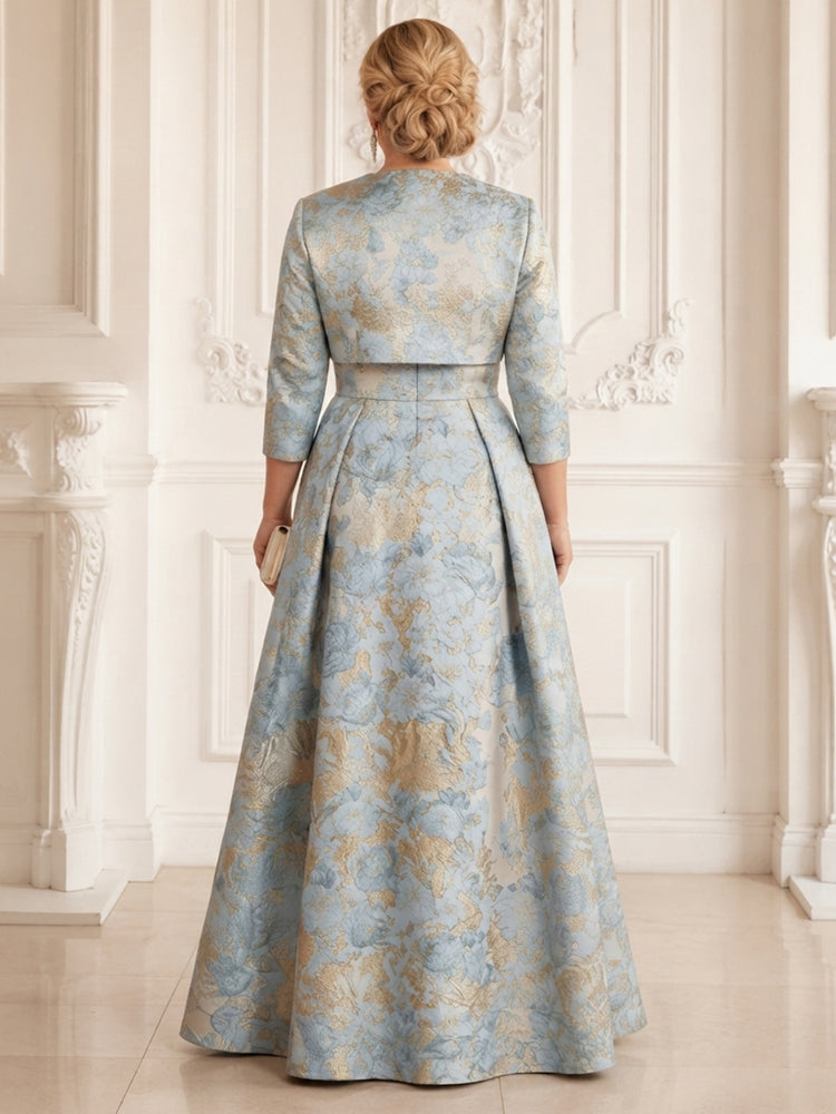 Jacquard A-Line Strapless Long Plus Size Mother of the Bride Dresses with Pleats