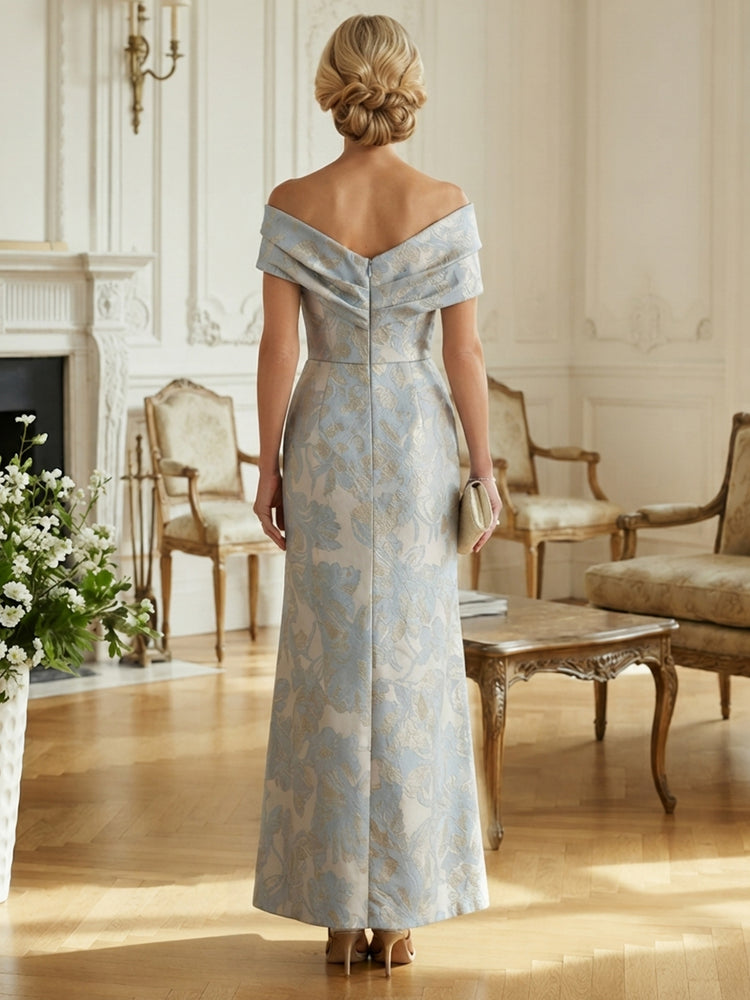 Jacquard Mermaid Off the Shoulder Long Ruched Mother of the Bride Dresses