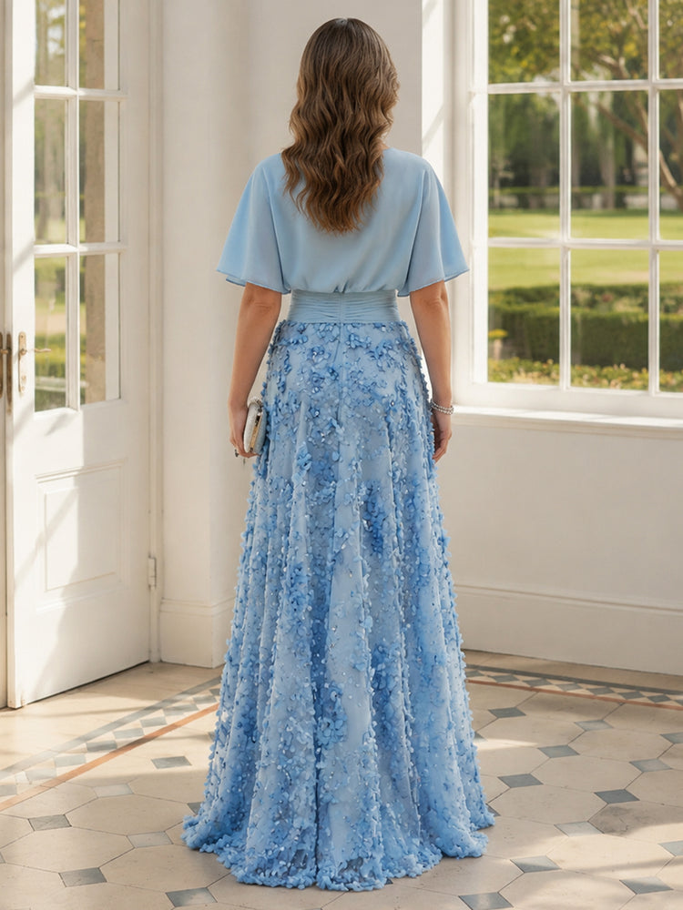 Tulle A-Line Boat Neck  Long Mother of the Bride Dresses with 3D Flowers