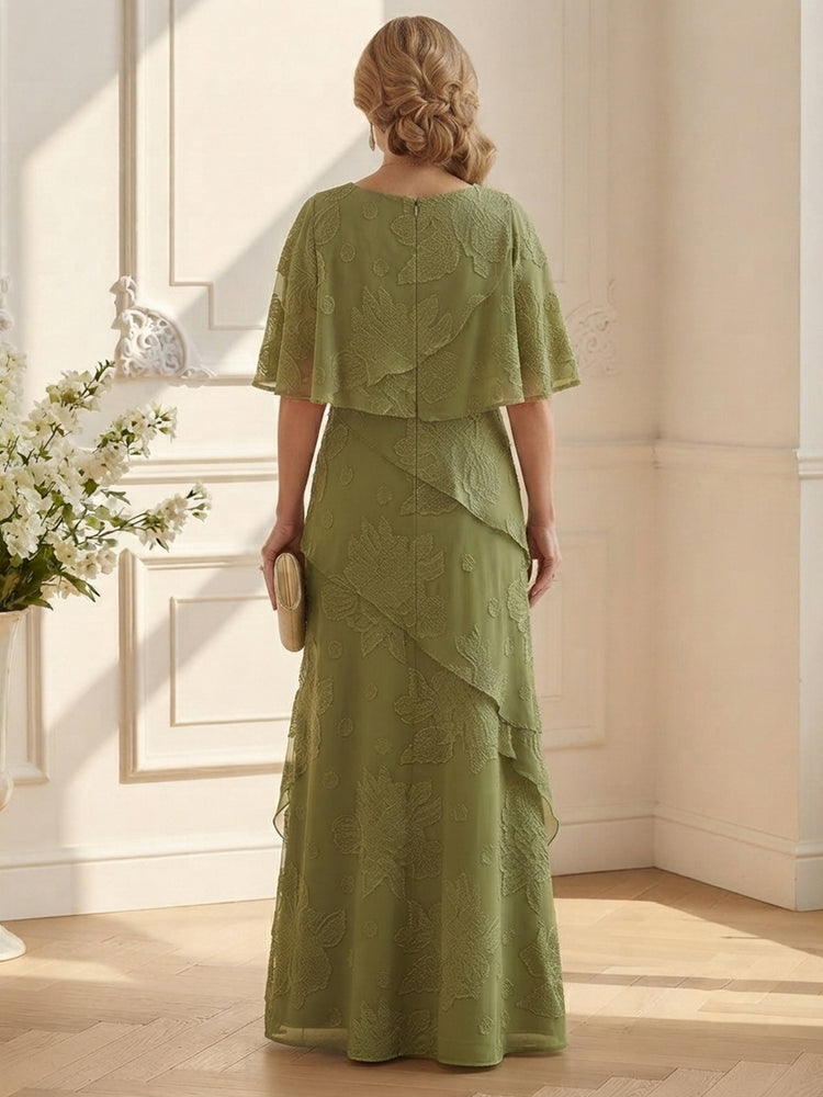 Mesh A-Line Scoop Neck Long Mother of the Bride Dresses with Floral