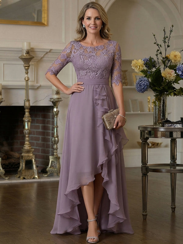 Chiffon A-Line Scoop Neck Long Mother of the Bride Dresses with Ruffles