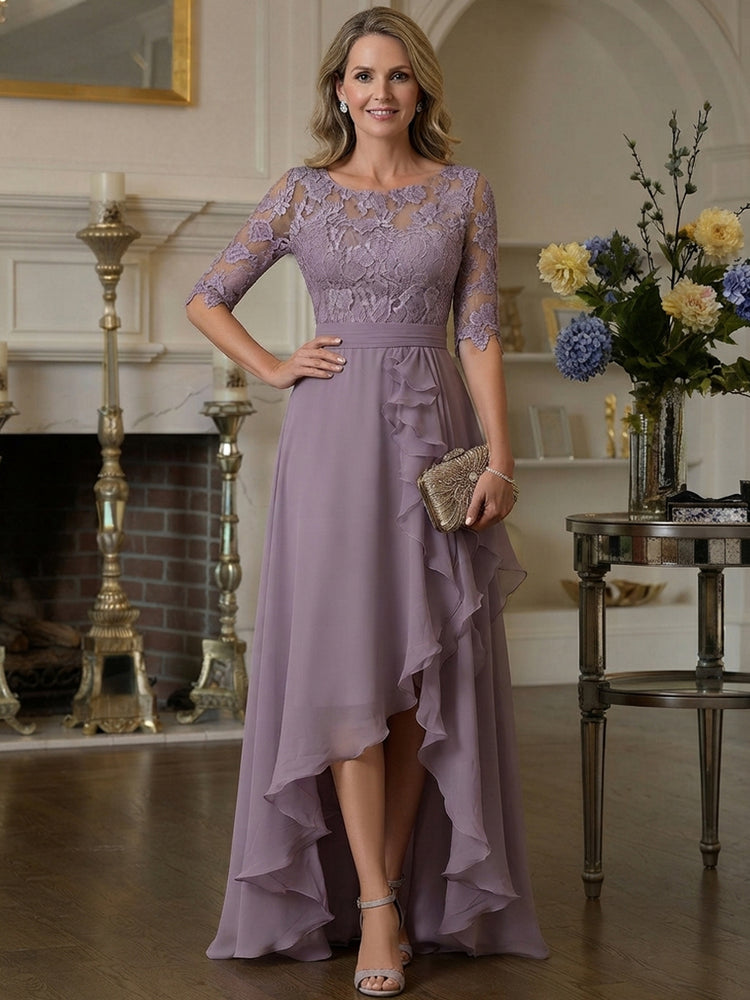 Chiffon A-Line Scoop Neck Long Mother of the Bride Dresses with Ruffles