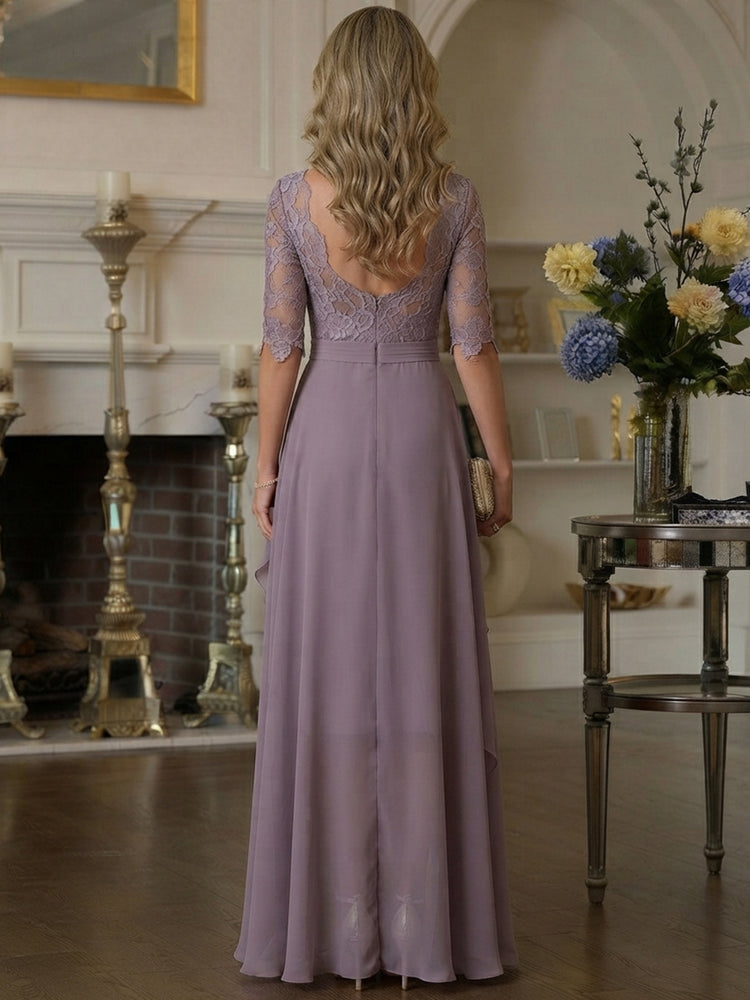 Chiffon A-Line Scoop Neck Long Mother of the Bride Dresses with Ruffles