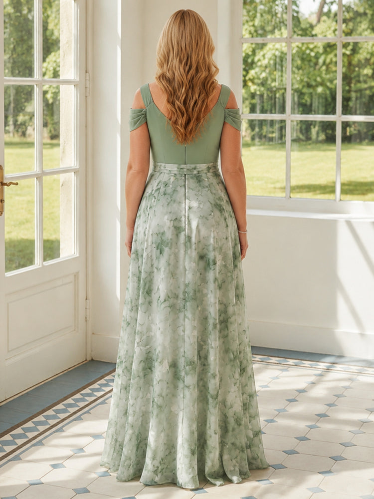 Chiffon Floral A-Line V Neck Long Plus Size Mother of the Bride Dresses with 3D Flowers