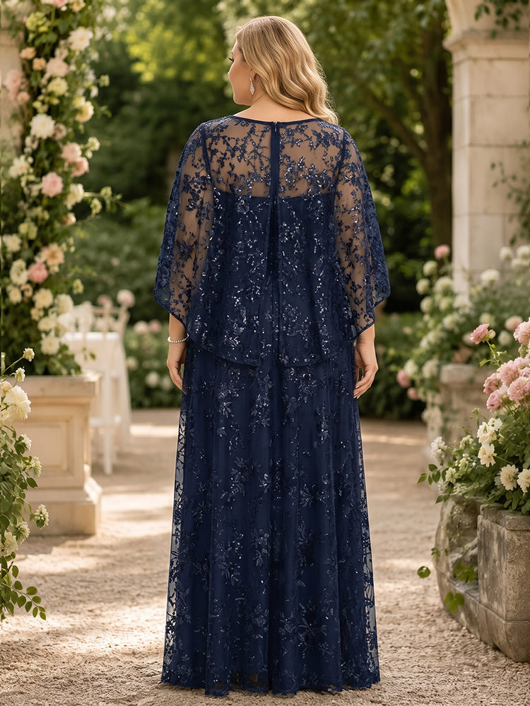 Tulle A-Line Jewel Neck Long Plus Size Mother of the Bride Dresses with Sequin Embroidery