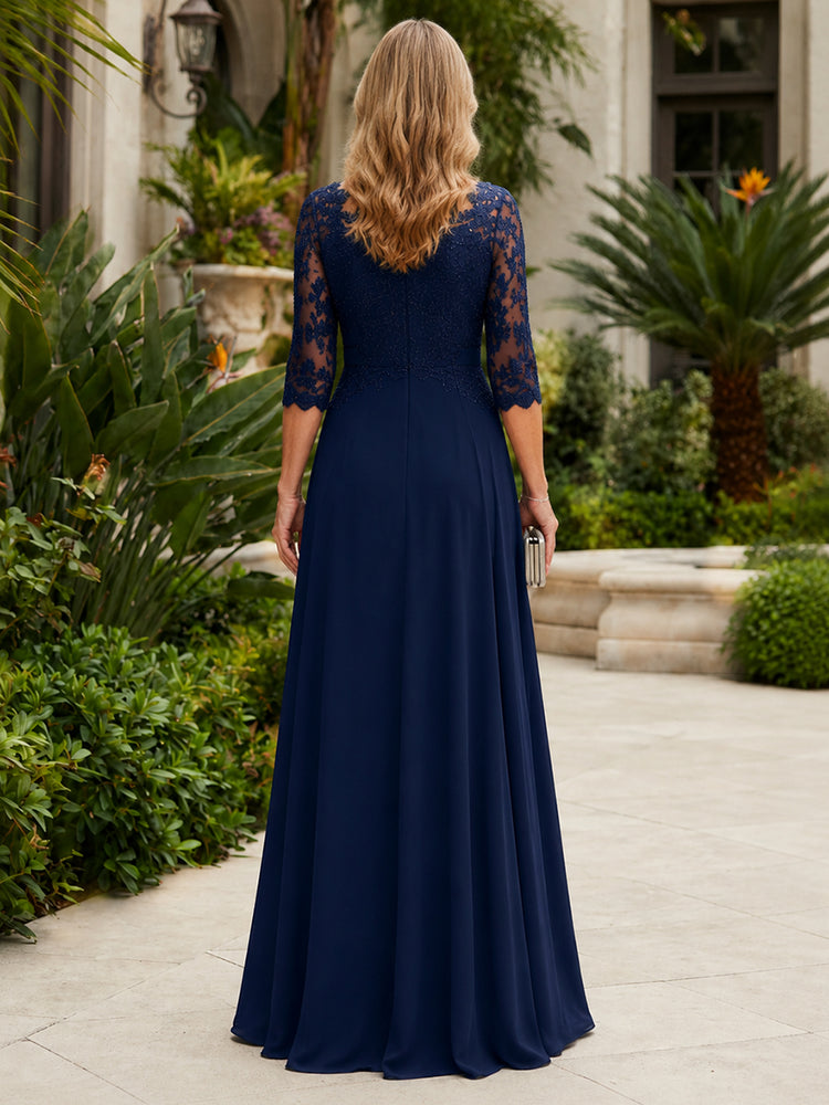 Chiffon A-Line Jewel Neck Long Mother of the Bride Dresses with Applique