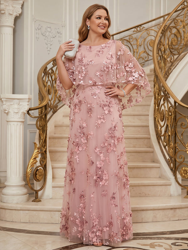 Tulle A-Line Scoop Neck Long Plus Size Mother of the Bride Dresses with 3D Flowers