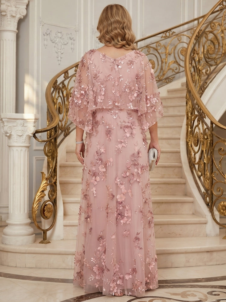 Tulle A-Line Scoop Neck Long Plus Size Mother of the Bride Dresses with 3D Flowers