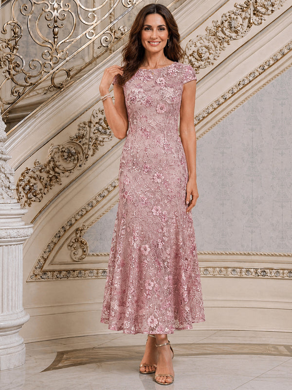 Mesh Mermaid Scoop Neck Long Mother of the Bride Dresses with 3D Flowers