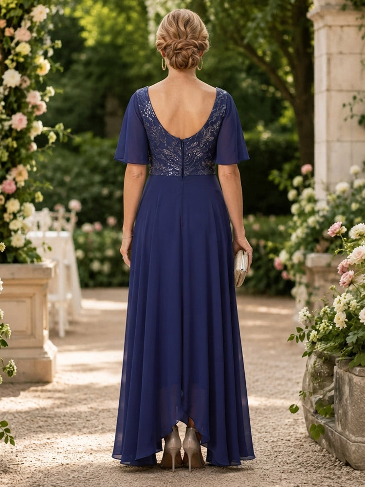 Chiffon A-Line V Neck Long Mother of the Bride Dresses with Sequin