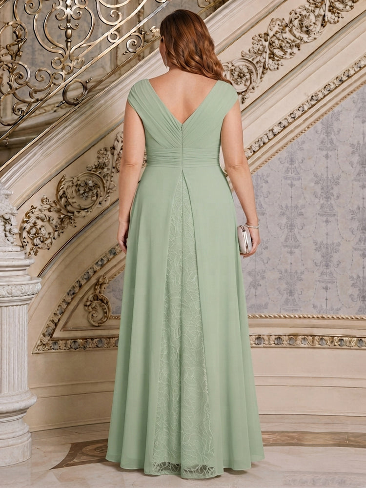 Chiffon A-Line V Neck Long Plus Size Mother of the Bride Dresses with Rhinestone