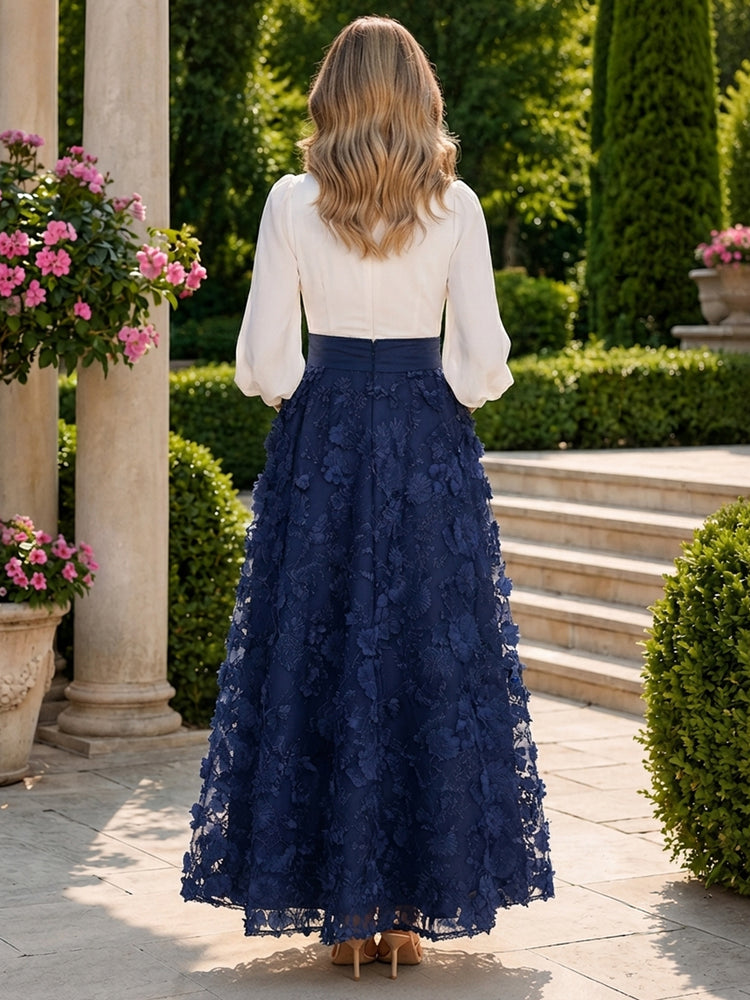 Tulle A-Line V Neck Long Mother of the Bride Dresses with 3D Flowers