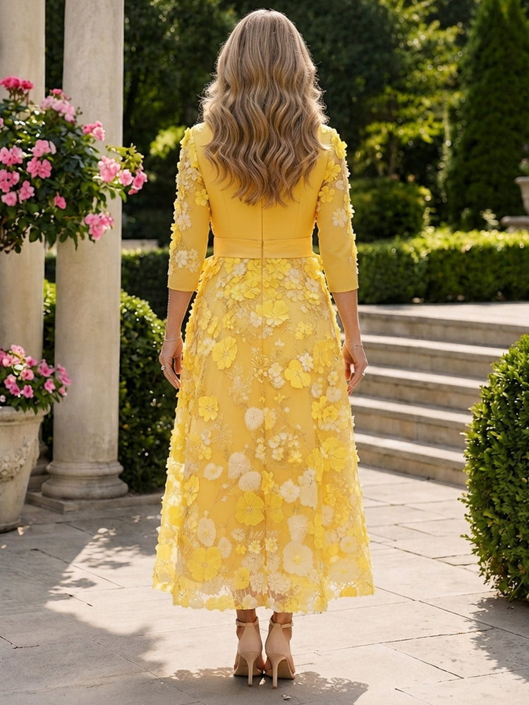 Tulle A-Line Scoop Neck Long Mother of the Bride Dresses with 3D Flowers